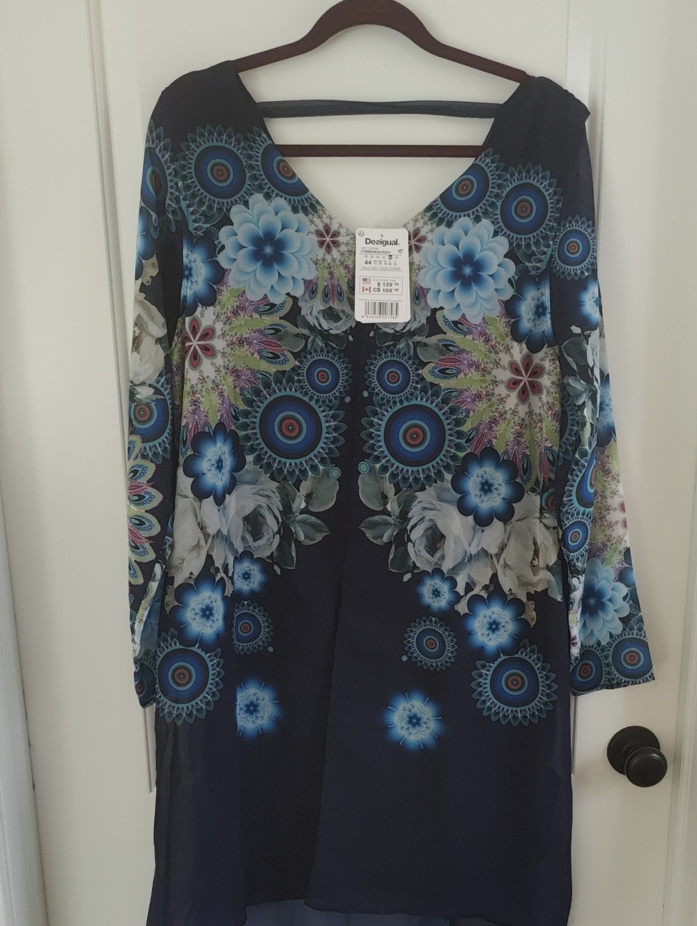 Desigual Navy Floral & Mandala Long Sleeve V-Neck Dress